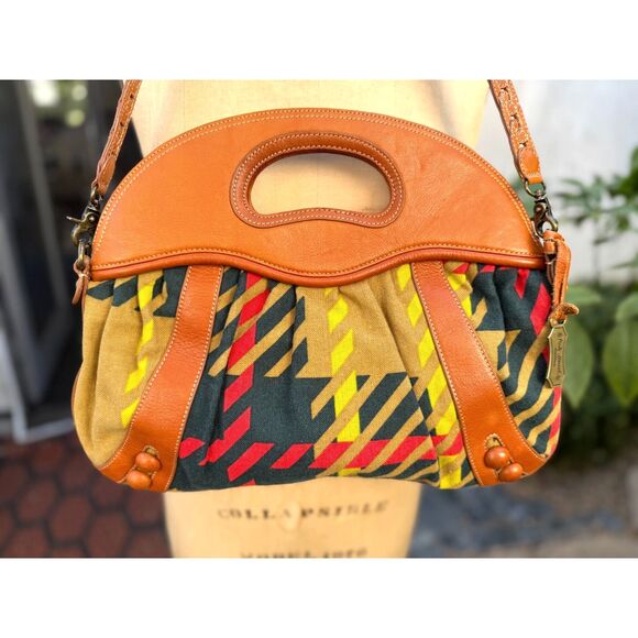 Paule Marrot Editions Hayden Harnet Leather & Canvas Multi Color Top Handle Bag - Picture 13 of 15